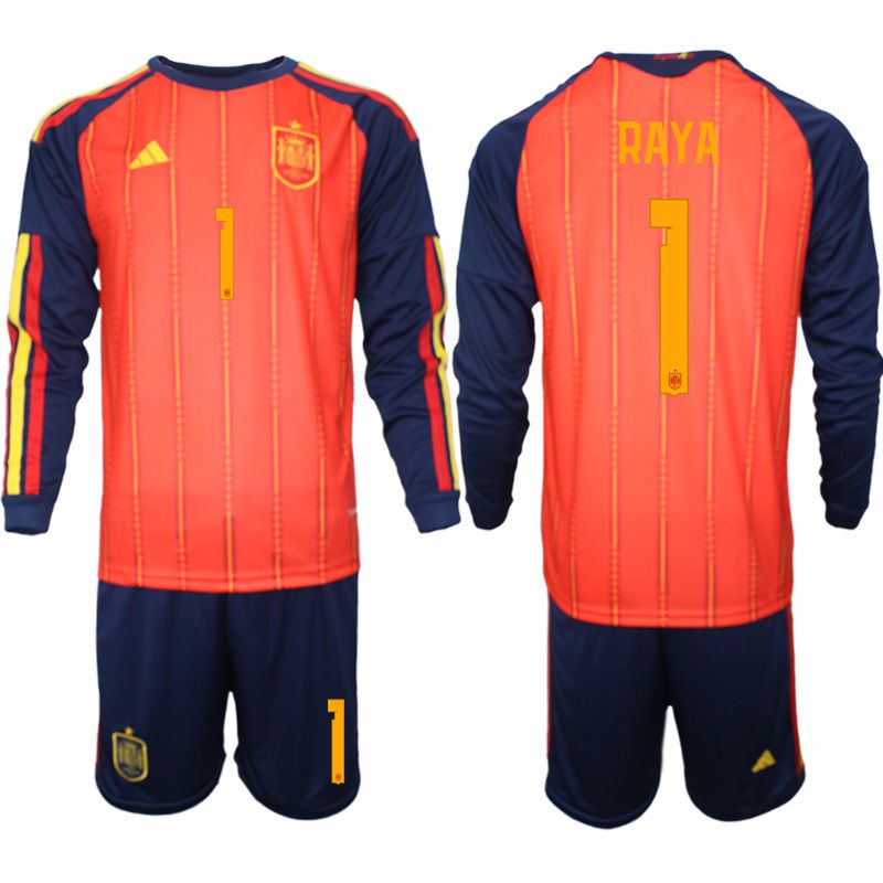 Men 2026 World Cup National Team Spain home red #1 long sleeve Soccer Jersey